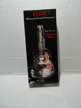 Elvis Presley Illuminated Musical Ornament Guitar Plays Suspicious Minds Nib