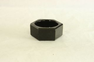 Tiny Ebony Black Glass Finely Cut & Polished Hex Shape Open Salt Cellar Dip