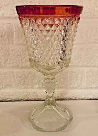 Tall Vintage Indiana Glass Ruby Red Flash Diamond Point Candy Urn Chalice