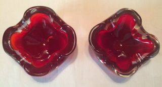 2 60’s Whitefriars Ruby Red Glass Ash Trays