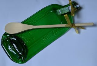 Decorated with Gold Ribbon melted 1lt Gordon ' s Gin Bottle With Wooden Spoon 3