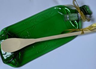 Decorated with Gold Ribbon melted 1lt Gordon ' s Gin Bottle With Wooden Spoon 5