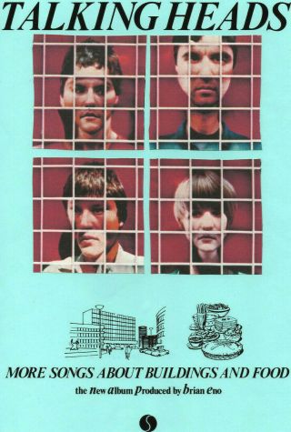 Talking Heads Poster.  More Songs About Buildings And Food.  Size Large - A2.