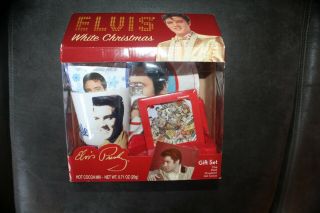 Elvis Presley Gift Set Plate Ornament Hot Cocoa White Christmas Coffee Mug King