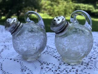 Vintage Cambridge Glass Chantilly Tilt Ball Sterling Lid Salt Pepper Shakers