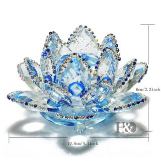 Crystal Sparkle Blue Crystal Lotus Flower Feng Shui Home Decor with Gift Box 2