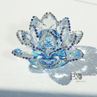 Crystal Sparkle Blue Crystal Lotus Flower Feng Shui Home Decor with Gift Box 3