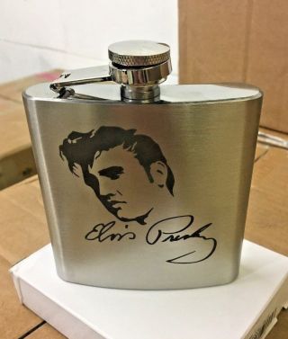 Elvis Presley Signed Laser Engraved 6oz Stainless Steel Hip Flask