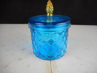 Vintage Blue Glass Candy Dish W/lid