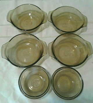 Set Of Four Lovenware 12 Oz.  Smoky Casserole Dishes Plus Two 6 Oz.  Custard Cups