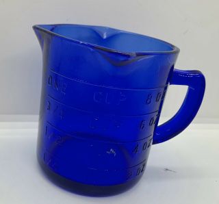 Vintage Cobalt Blue Glass Measuring Cup 3 Spouts One Cup Depression