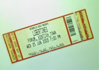 Libertines Tickets Ticket Stub London 25/06/03 Pete Doherty Memorabilia