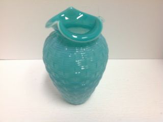 Vintage Fenton Glass Aqua Blue Color Fluted Vase
