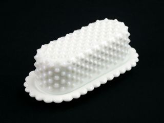 Fenton Hobnail White Milk Glass 1/4 Lbs Covered Butter Dish,  Vintage 3977