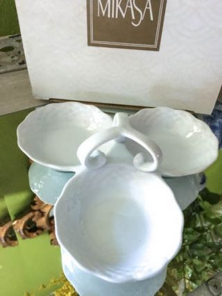 Mikasa Triple Bowl Serving White Porcelain Painting China Blank Blanc De Chine