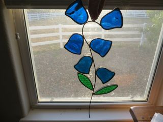 Vintage Stained Glass Sun Catchers - Columbine Flower,  Blue Bell Flowers,  Birds