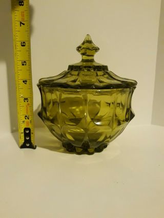 Fenton 1970s Green Glass Fine Cut Candy Jar With Lid Vintage