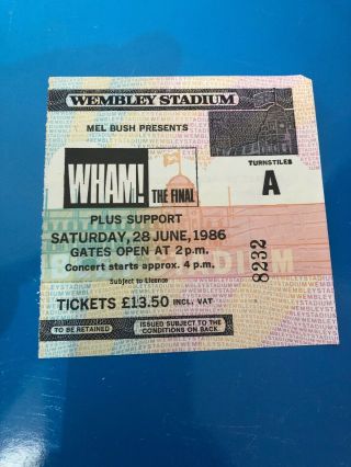 Wham Tour Programme And Ticket Stub The Final 28 June 1986 Wembley 3