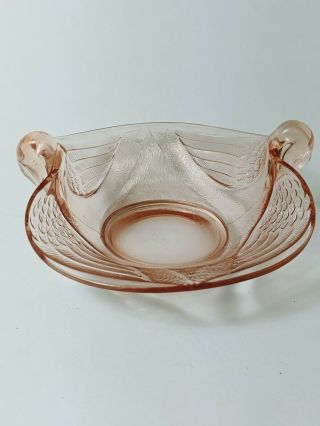Vintage Pink Depression Glass Double Handle Swan Candy Dish