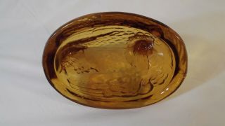 Vintage L E Smith Gold Amber Glass Hen on Nest w/Chicks Covered Candy Dish 3