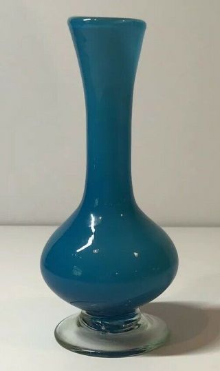 Blue Teal Blown Glass Bud Vase 7” Tall Hand Blown Hand Made
