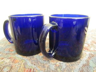 Set Of 2 Heavy Vintage Cobalt Blue Glass Coffee Tea Mug Cup Made In Usa 3 3/4”
