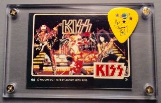 Kiss Vintage Donruss Card 65 / Ace Frehley Rarer Yellow Guitar Pick Display