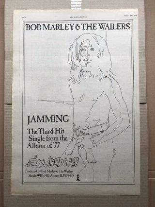 Bob Marley Jamming Poster Sized Music Press Advert From 1978 - Printed