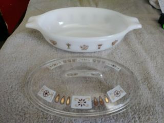 Vintage Glasbake 1 Qt Covered Casserole Dish.  Brown Gold Urns Teapots