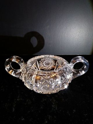 American Brilliant Period Cut Glass Sugar Bowl Antique