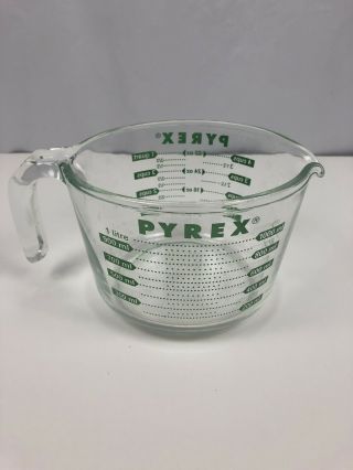 Corning Pyrex 4 Four Cup 1 Quart Green Text Microwaveable Mixing Measuring Cup 4