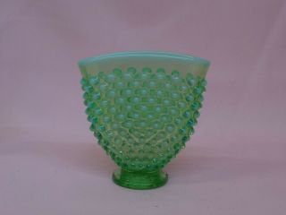 Vintage Fenton Green Opalescent Hobnail Small Fan Vase