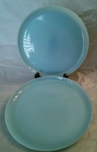 Vtg Fire King Turquoise Delphite Blue 9 " Dinner Plates Set Of 2 Oven Ware U.  S.  A.