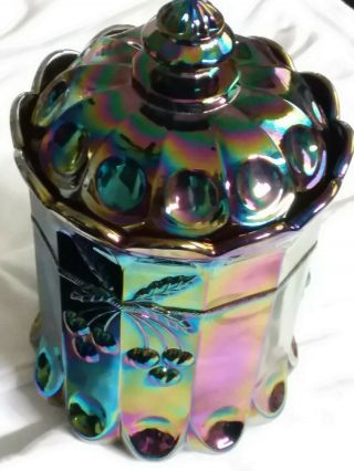 Mosser Cherry & Cable Carnival Glass Tobacco Cookie Jar Canister Amethyst Purple