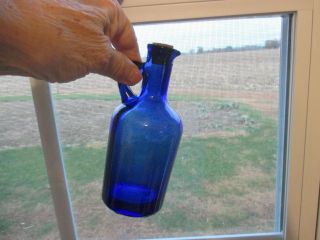 Vintage Mold Blown Cobalt Blue Glass Miniature Jug With Cork Stopper Himark