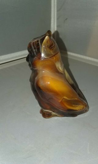 Vintage Imperial Caramel Slag Glass Owl,  Sticker Intact