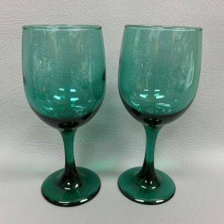 Libbey Rock Sharpe? Dark Green Wine Water Goblet Glass Glasses 7 1/8 High 2