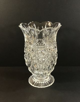 Marquis By Waterford Crystal Diamond Point 8” Vase Scalloped Top Signed