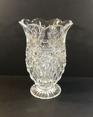 Marquis By Waterford Crystal Diamond Point 8” Vase Scalloped Top Signed 3