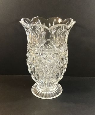 Marquis By Waterford Crystal Diamond Point 8” Vase Scalloped Top Signed 4