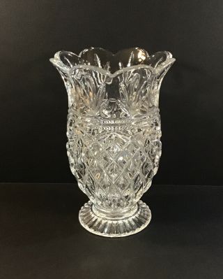 Marquis By Waterford Crystal Diamond Point 8” Vase Scalloped Top Signed 5