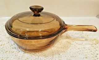 Corning Ware Vision Amber 0.  5l Saucepan Cookware W/pyrex Lid & Helper Handle