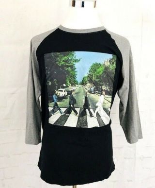 Beatles Raglan 3/4 Sleeve T - Shirt Womens Sz Xl Black/grey Abbey Road