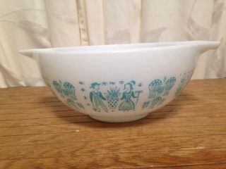 Vintage Pyrex Amish Butterprint White W Turquoise Design Mixing Bowl 2 1/2 Quart