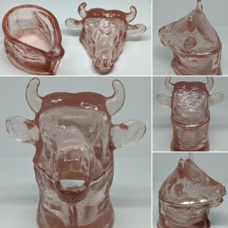 Rare Vintage Pink Depression Glass Cow Bull 4.  5 " Sugar Bowl Jar