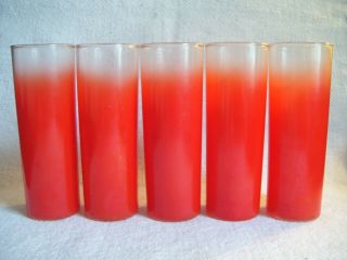 5 Vintage Blendo West Virginia Mid Century Bright Red Ice Tea Glasses/tumblers