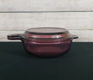 Pyrex Corning Ware Vision Cranberry Grab It Dish W/lid V - 240 - B Handle Bowl