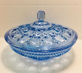 Vintage Ice Blue Crystal Glass Candy Dish Bowl With Lid
