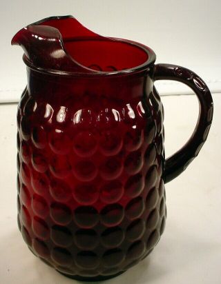 Vintage Anchor Hocking Fire King Royal Ruby Red Bubble 64 Ounce Ice Lip Pitcher