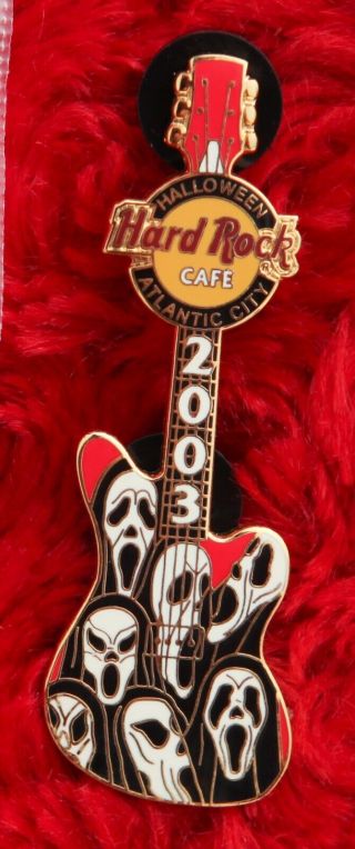 Hard Rock Cafe Pin Atlantic City Halloween Scream Mask Guitar Hat Lapel Costume
